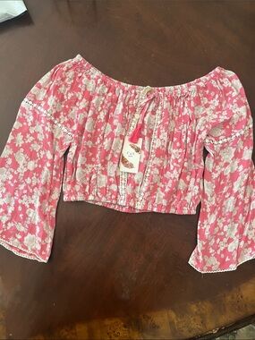 C&Y Pink Floral Off-Shoulder Crop Top